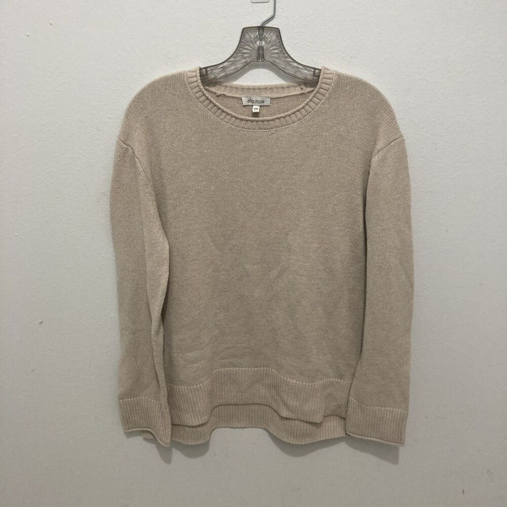 ELLA MOSS tan beige crewneck long sleeve hi-low hem pullover sweater M